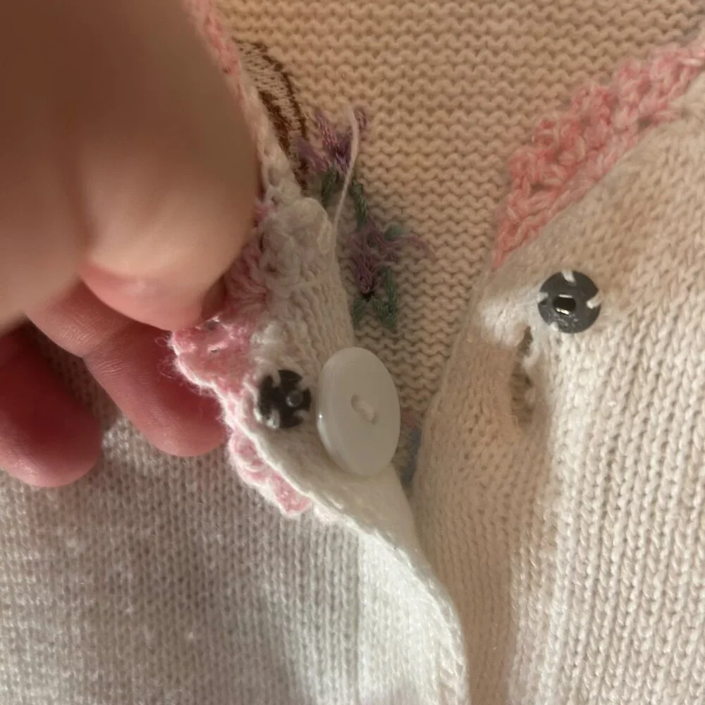 Storybook Knits Vintage Novelty Cardigan w/Crochet trim - Med (RARE) - Picture 6 of 12
